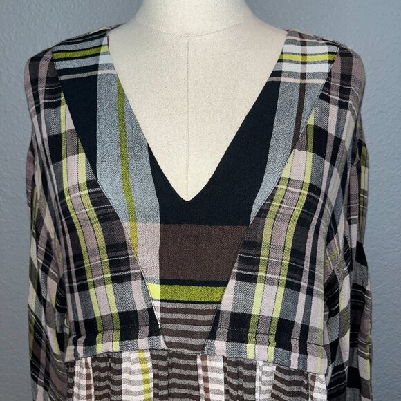 FREE PEOPLE Falling Stars Oversized Babydoll Plaid Mini Dress w/Tie Wrists - XS - Picture 2 of 16